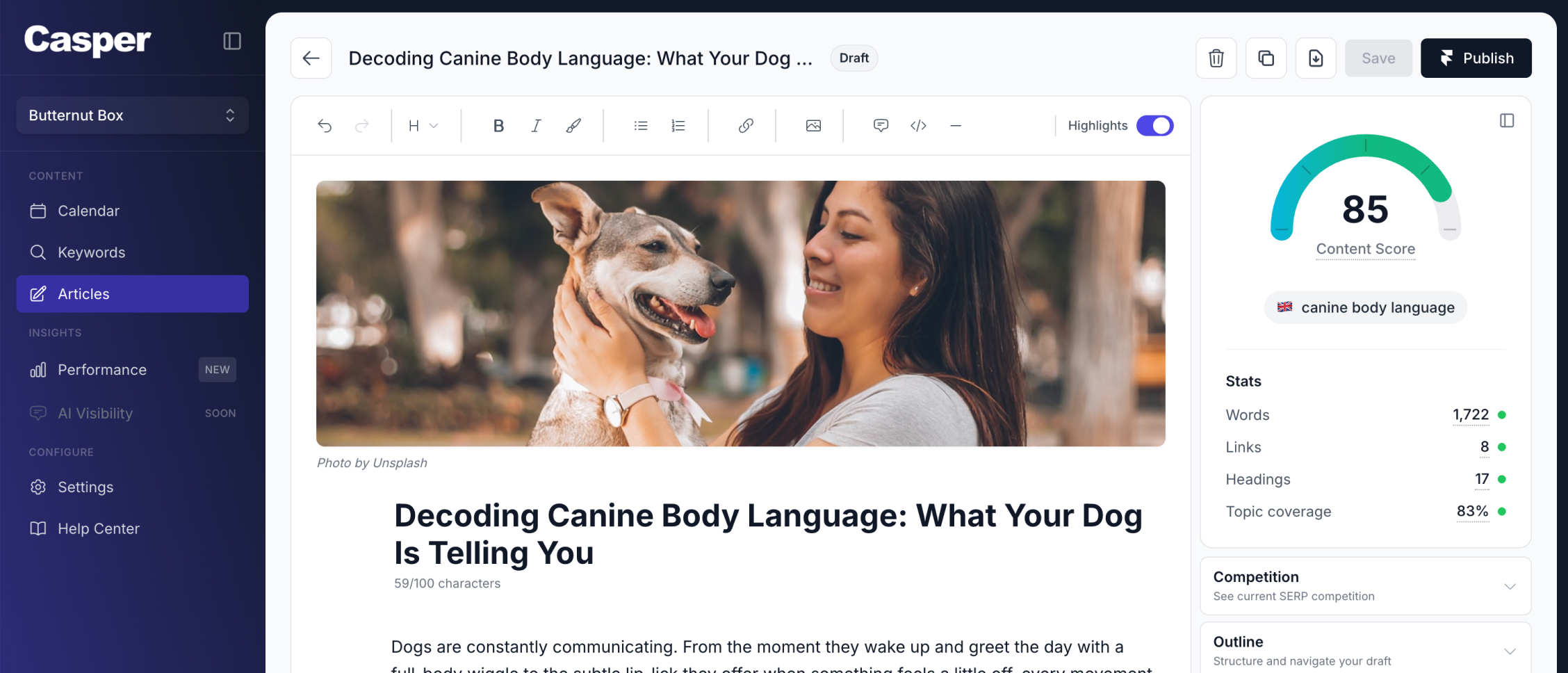 Casper article editor